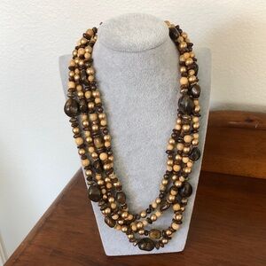Gold Tone and Brown Layered Chunky Statement Necklace